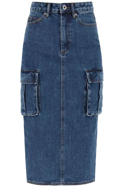 Self-portrait Denim Cargo Midi Skirt Mid Blue