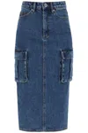 Self-portrait Denim Cargo Midi Skirt Mid Blue In Blu