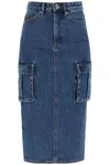 Self-portrait Denim Cargo Midi Skirt Mid Blue In Blu