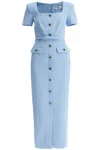 Self-portrait Crepe Mini Dress With Buttons And Belt In Light Blue