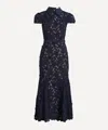 Self-portrait Womens Navy Guipure-lace Cap-sleeves Midi Dress In Blue