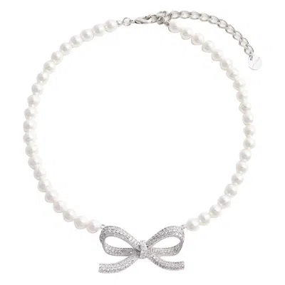 Self-portrait Self Portrait Women Pearl Bow Necklace In Metallic