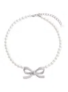 Self-portrait Lustrous Pearl Necklace With Bow-shaped Pendant