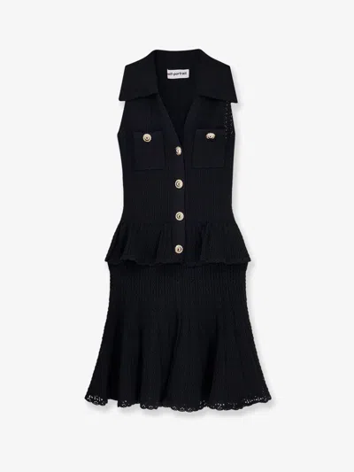 Self-portrait Self Portrait Women Perforated Knit Dress With Jewel Buttons In Black