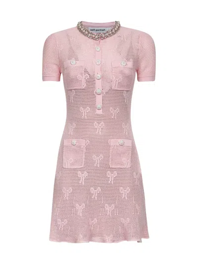 Self-portrait Self Portrait Women Pink Bow Crochet Crystal Mini Dress