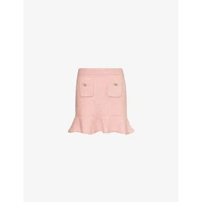 Self-portrait Womens Pink Fluffy Ribbed-knit Stretch-woven Blend Mini Skirt