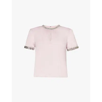 Self-portrait Womens Pink Rhinestone-embellishment Cut-out Woven Top