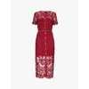 Self-portrait Midi Red Dress With Jewel Buttons In Red