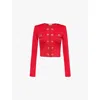 Self-portrait Short Knitted Cardigan With Heart-shaped Buttons In Red