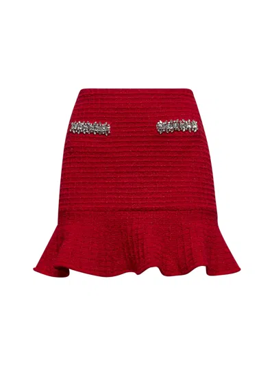 Self-portrait Self Portrait Women Red Lurex Knit Embellished Mini Skirt