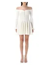 Self-portrait Off-the-shoulder Pleated Ribbed-knit Mini Dress