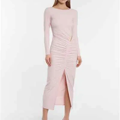 Pre-owned Self-portrait Women's Ruched Long Sleeve Midi-dress Dusty Pink - Size 0
