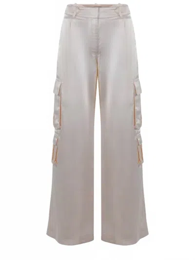 SELF-PORTRAIT WOMEN'S SATIN CARGO TROUSERS IN BEIGE