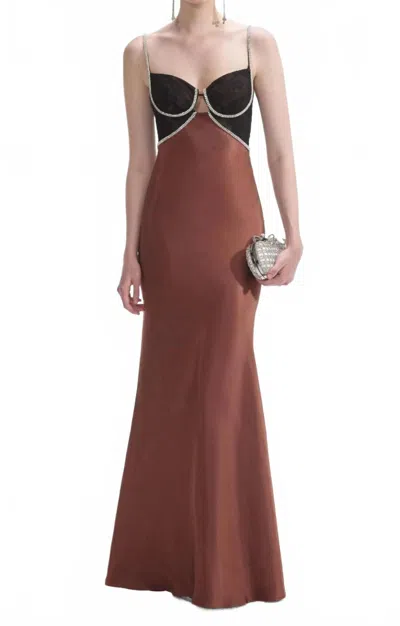 Self-portrait Women's Satin Diamante Gown In Brown