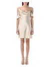 Self-portrait Beige Off-shoulder Mini Dress With Ruched Details In Tech Fabric Woman