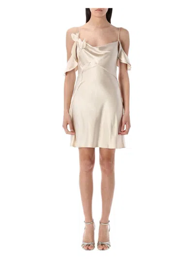 SELF-PORTRAIT WOMEN'S SATIN FLOWER MINI DRESS CHAMPAGNE