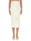 Self-portrait Satin Midi Skirt With 3d Flowers