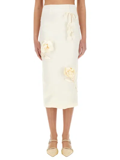 SELF-PORTRAIT SELF-PORTRAIT WOMEN SATIN MIDI SKIRT WITH 3D FLOWERS
