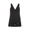 Self-portrait Black Sequin Mini Dress With V Neck In Tech Fabric Woman In Black