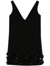 Self-portrait Black Sequin Mini Dress With V Neck In Tech Fabric Woman In Black