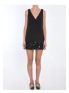 Self-portrait Black Sequin Mini Dress With V Neck In Tech Fabric Woman In Black