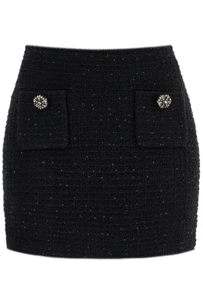 Self-portrait Knitted Miniskirt With Jewels Buttons In Black