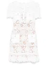 Self-portrait White Mini Dress With Jewel Buttons With Crystals And All-over Floral Lace Embroidery In Tehc Fabric