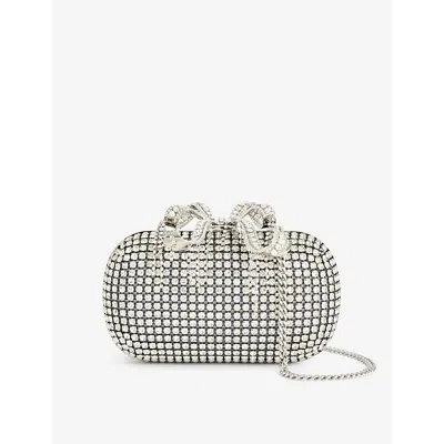 Self-portrait Womens Silver Bow-embellished Woven Clutch Bag