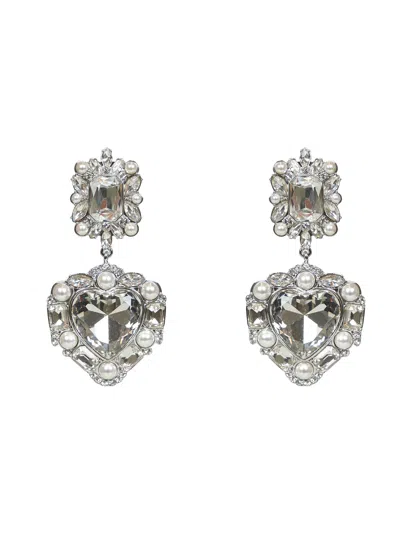 Self-portrait Self Portrait Women Silver Crystal And Pearl Heart Earrings In Metallic