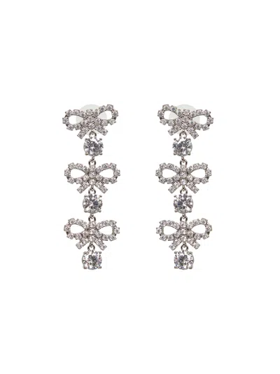 Self-portrait Self Portrait Women Silver Micro Bow Crystal Tiered Earrings In Metallic