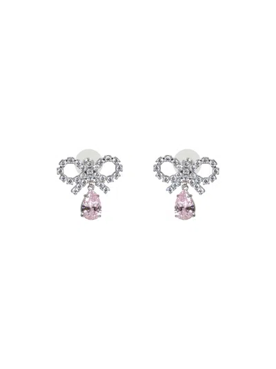 Self-portrait Self Portrait Women Silver Micro Bow Pink Droplet Earrings