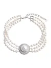 Self-portrait White Choker With Crystal And Fau-pearl Embellishments In Brass Woman In White