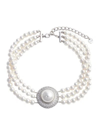 Self-portrait Women Small Crystal Pearl Choker In Metallic
