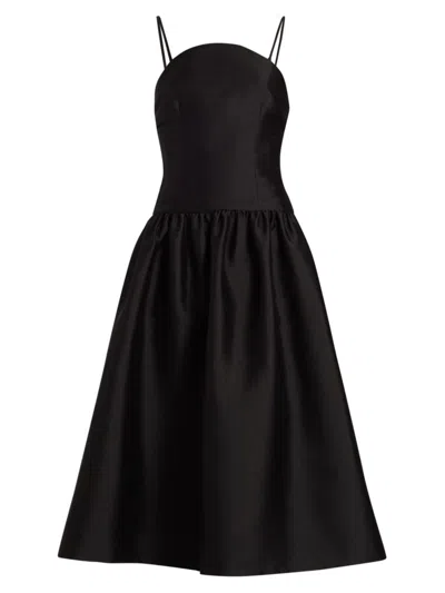 Self-portrait Satin Taffeta Midi Dress In Black