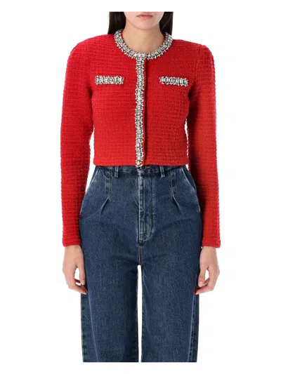 SELF-PORTRAIT WOMEN'S TEXTURED KNIT CARDIGAN | SIZE SMALL | 25PRS25918CR COLOR RED