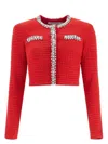 Self-portrait Short Cardigan With Crystals In Red