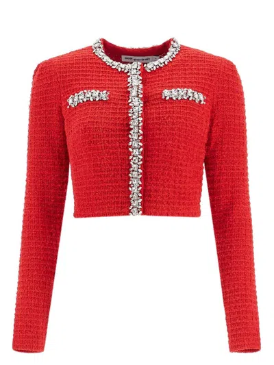 SELF-PORTRAIT WOMEN'S TEXTURED KNIT CARDIGAN | SIZE XS | RS25918CR COLOR RED