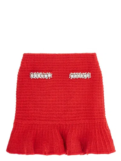Self-portrait Women's Textured Knit Skirt | Size Medium | Rs25918skr Color Red