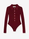 Self-portrait Self Portrait Women Burgundy Viscose Knit Long-sleeved Bodysuit