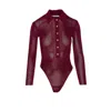Self-portrait Self Portrait Women Burgundy Viscose Knit Long-sleeved Bodysuit In Burgundy