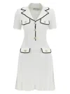Self-portrait White Mini Dress With Notched Collar And Contrasting Trim In Viscose Blend Stretch Woman In White
