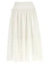 Self-portrait White Midi Skirt With Side Gathered Details And All-over Embroidery In Cotton Woman