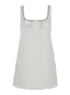 Self-portrait White Mini Dress With Square Neck And Bow Detail On The Front In Tech Fabric Woman In White