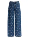 Self-portrait Blue Jeans With All-over Rhinestoned Bow Embellishments In Denim Woman In Denim