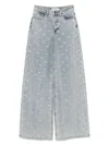 Self-portrait Light Blue Wide-leg Jeans With Crystal Embellishment And Classic Five-pocket Design In Multi