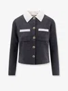 Self-portrait Self Portrait Women Wool Blend Cardigan With Contrasting Collar In Gray