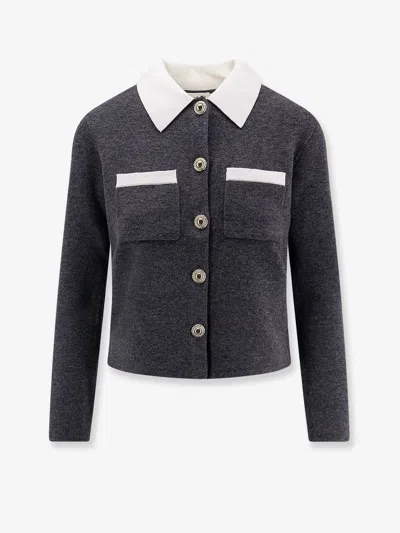 Self-portrait Self Portrait Women Wool Blend Cardigan With Contrasting Collar In Gray