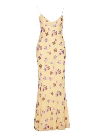 Self-portrait Women Yellow Floral Rhinestone Maxi Dress In Multi
