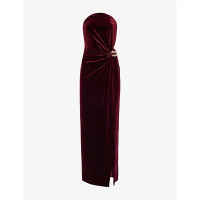SELF-PORTRAIT WOMENS BURGUNDY BANDEAU DIAMANTÉ-EMBELLISHED VELVET MAXI DRESS