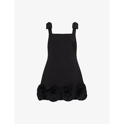 SELF-PORTRAIT WOMENS BLACK 3D FLOWER CREPE MINI DRESS